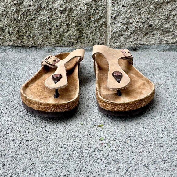 BIRKENSTOCK Gizeh Oiled Leather Sandals 36 5-5.5 Tan Shoes Flip Flops Slides - Picture 3 of 11